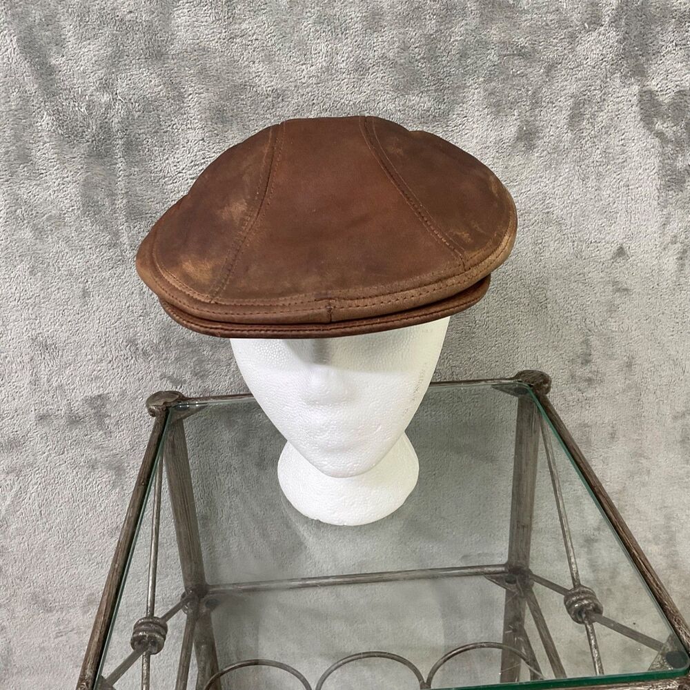 United Hatters Genuine Leather Newsboy Cabbie Cap Men’s L/XL brown * USA Vintage
